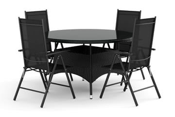 Thor utomhus rund matgrupp 140 cm med 4 positionsstolar - Svart - Products - Utemöbler & utemiljö - Utegrupp - Matgrupp utomhus