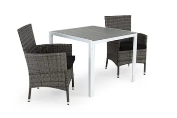 Tunis Cafégrupp 90x90 + 2 Thor Fåtölj m Dyna - Vit/Grå/Svart - Products - Utemöbler & utemiljö - Utegrupp - Matgrupp utomhus