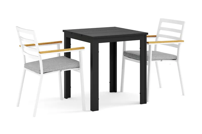Tunis utomhus caféset 70x70 cm med 2 Oliver karmstolar, Svart/Svart