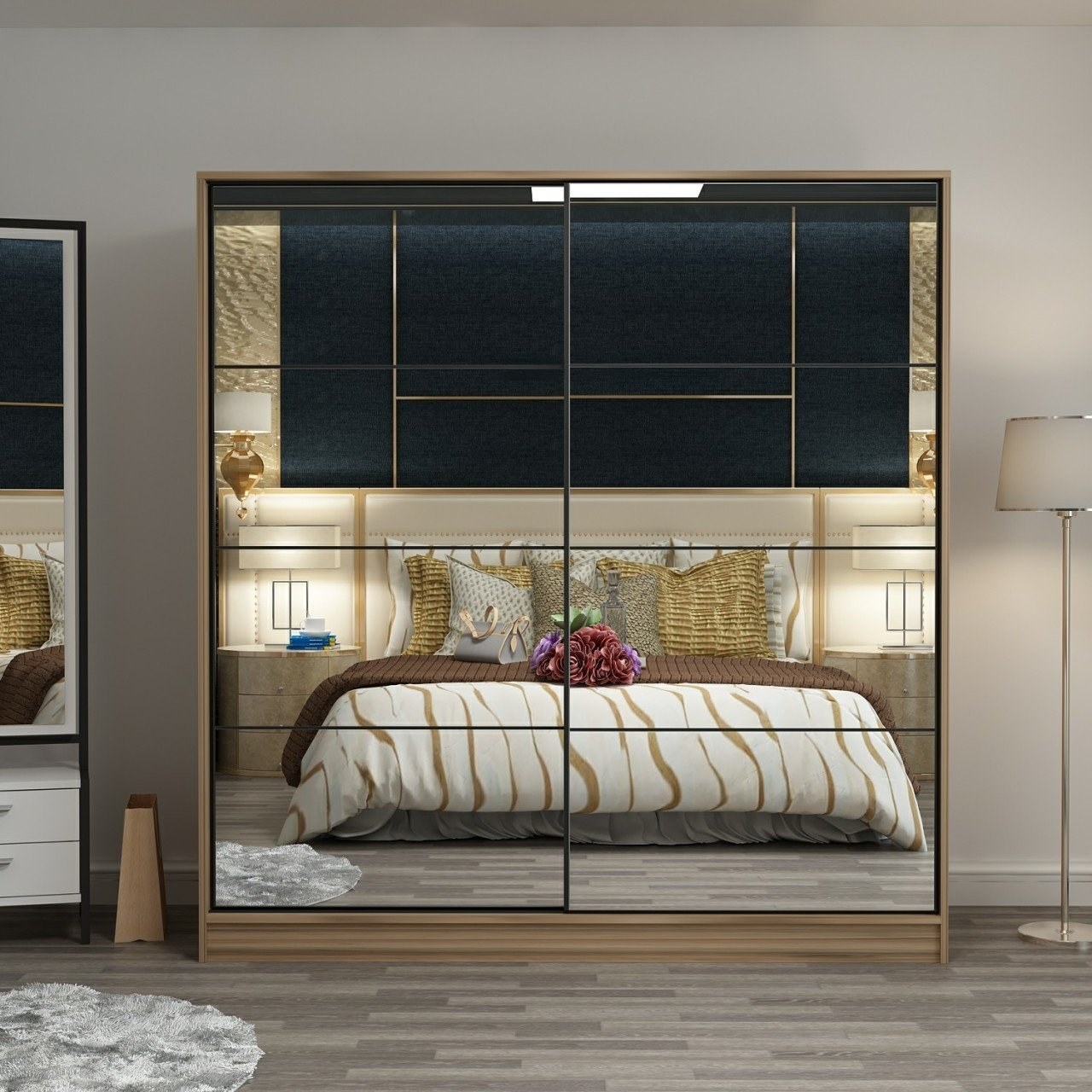 Kapusta garderobe med speildører, 220x52x210 cm - Brun Kapusta garderobe med speildører, 220x52x210 cm - Brun