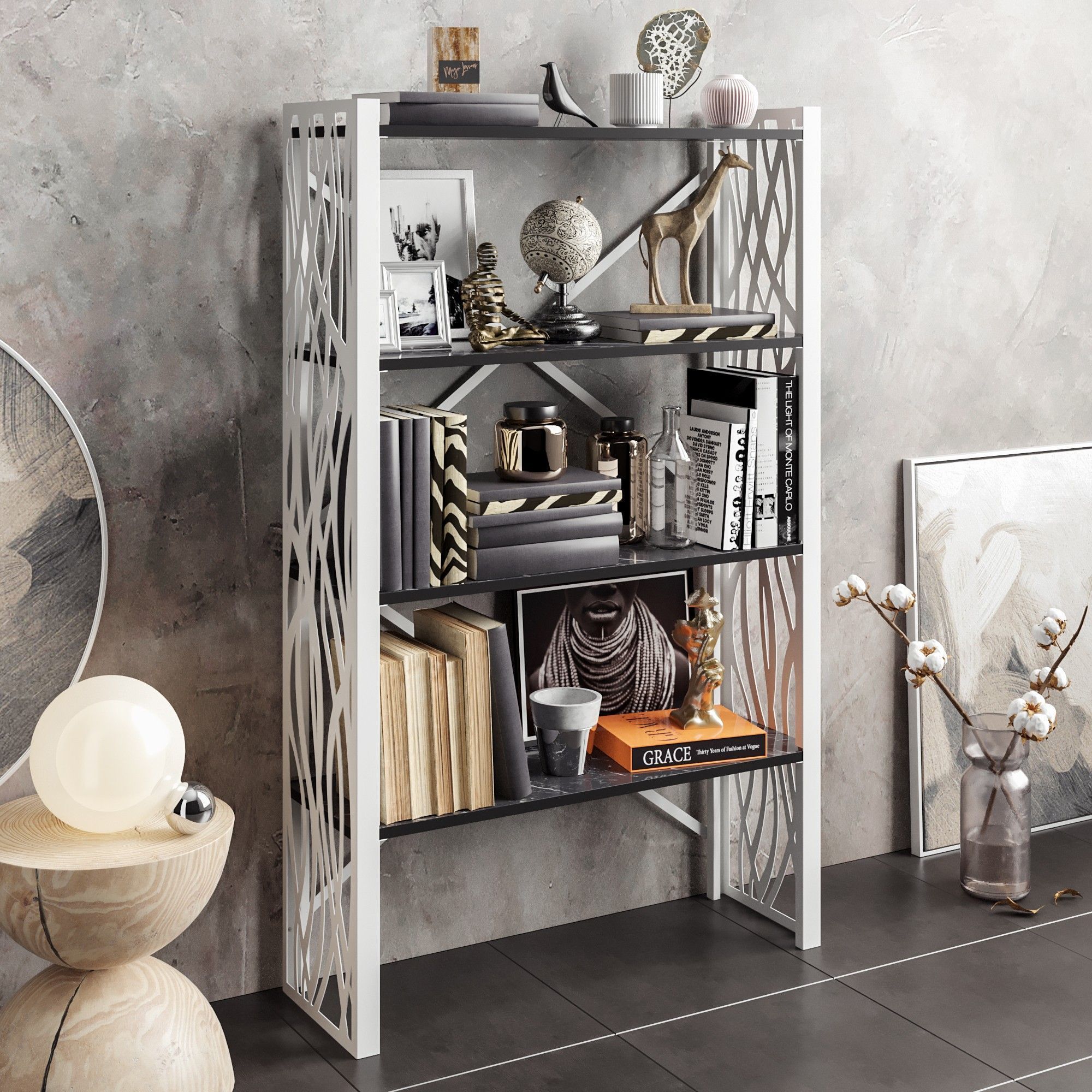 Merkel bokhylle - Hvit/svart