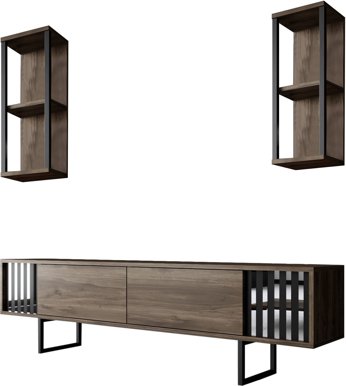 Erki TV-stativ inkludert to hyller - Valnøtt/svart Erki TV-stativ inkludert to hyller - Valnøtt/svart