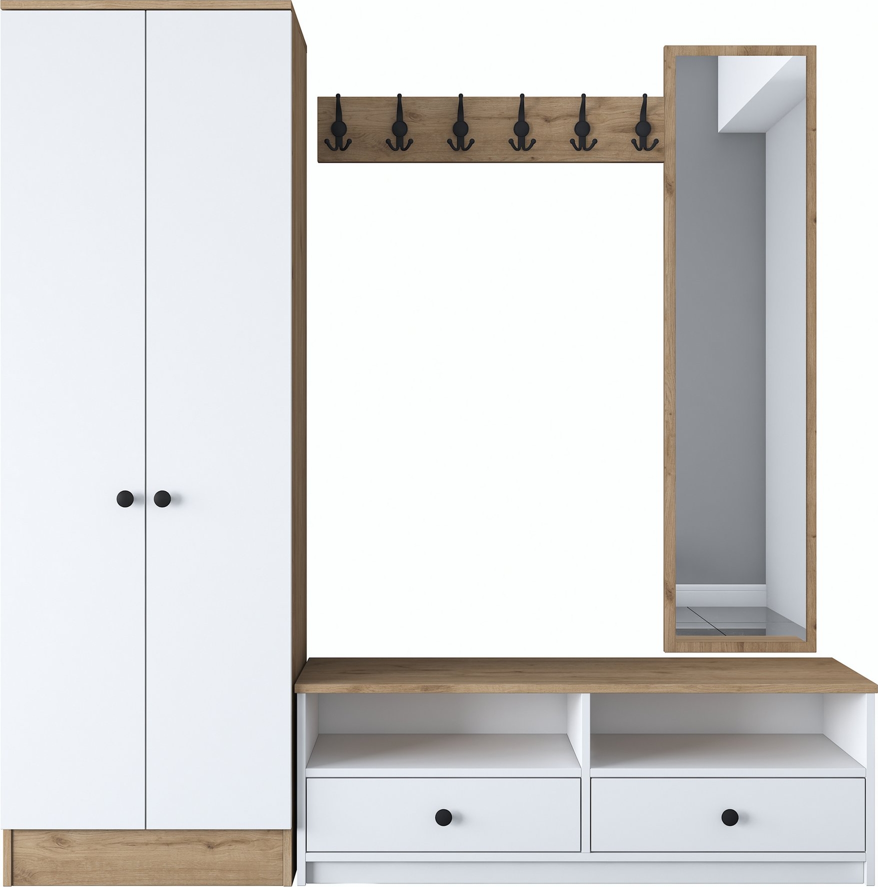 Mendy hallm�bler med speil - Hvit/valn�tt