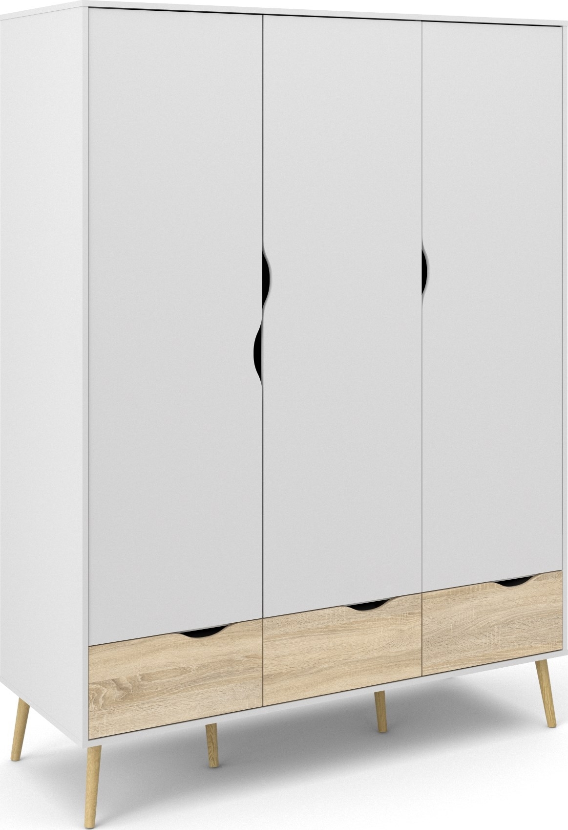 Oslo garderobeskap med 3 dører - Hvit/eik Oslo garderobeskap med 3 dører - Hvit/eik