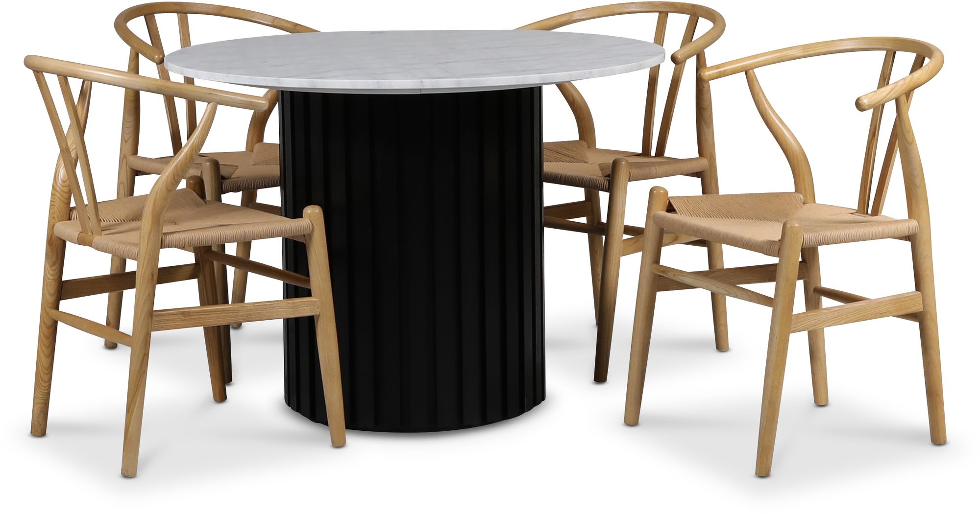 Sumo spisegruppe �105 cm inkl. 4 stk. Brandon spisestoler - Svartbeiset / Lys marmor + 4.00 x