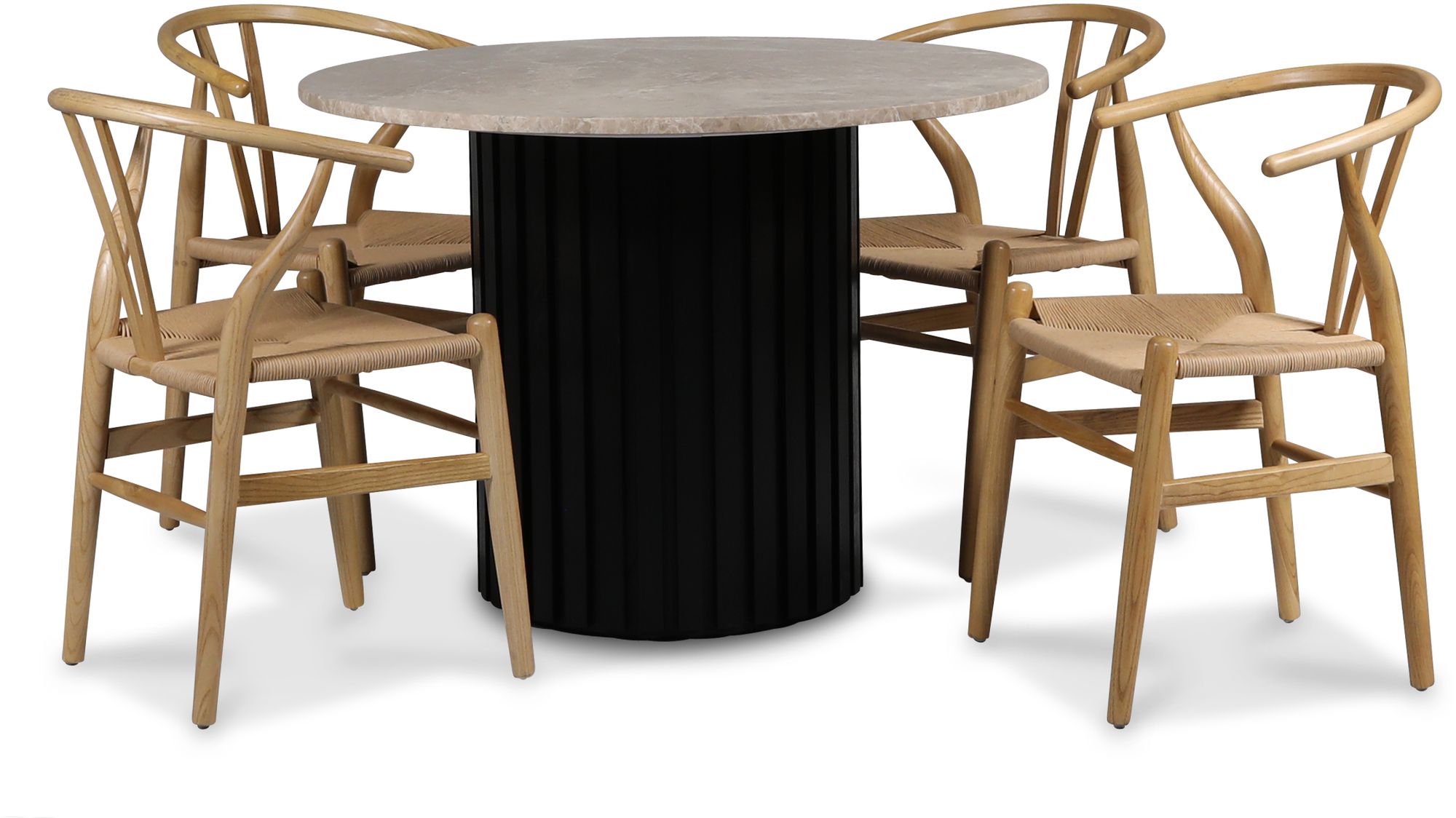 Sumo spisegruppe �105 cm inkl. 4 stk. Brandon spisestol - Svartbeiset / Beige Empradore