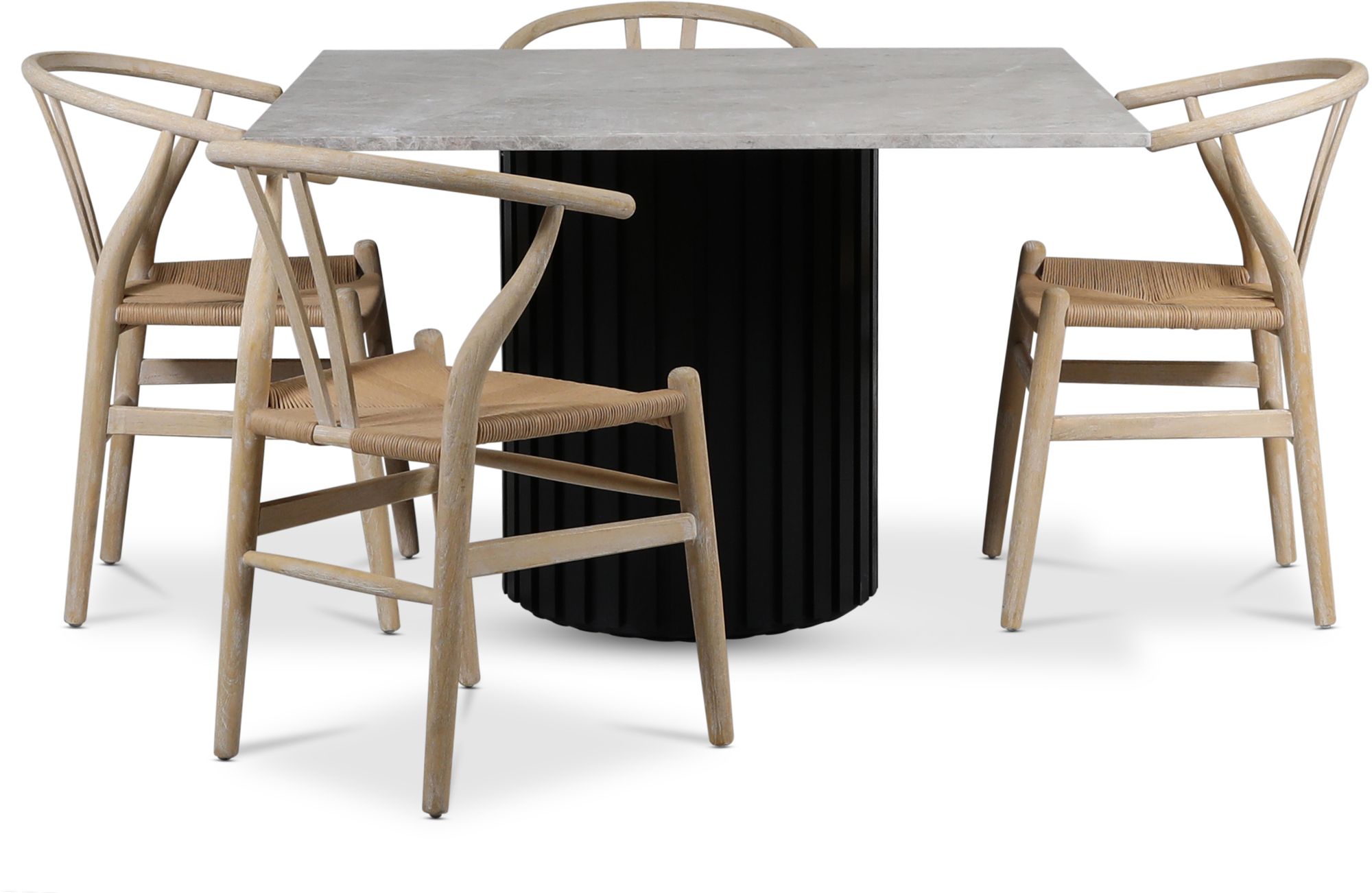 Sumo spisegruppe 120x120 cm inkl. 4 stk. Brandon spisestoler whitewash - Svartbeiset/ sølvmarmor + 3.00 x Sumo spisegruppe 120x120 cm inkl. 4 stk. Brandon spisestoler whitewash - Svartbeiset/ sølvmarmor + 3.00 x