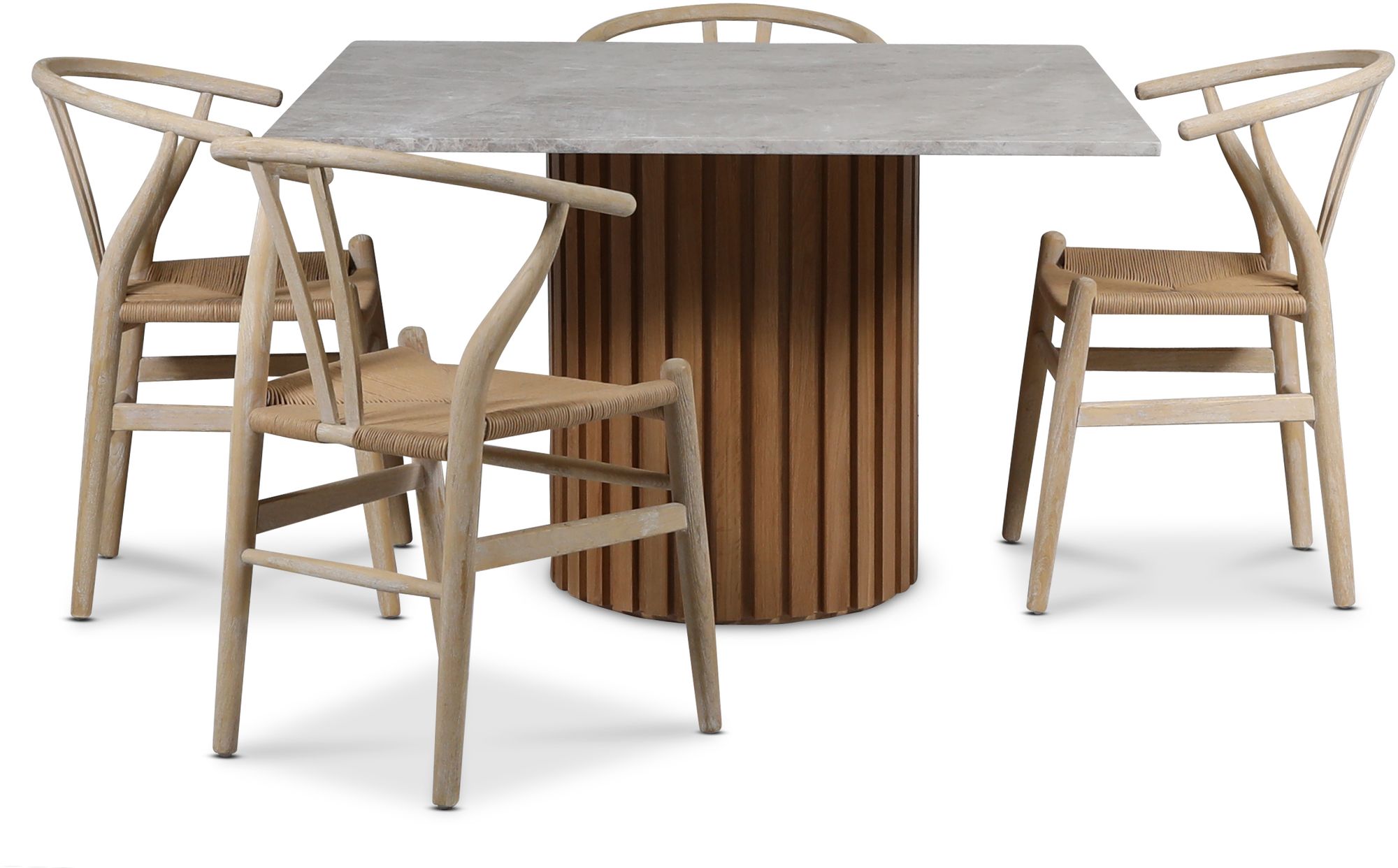 Sumo spisegruppe 120x120 cm inkl. 4 stk. Brandon spisestoler whitewash - Oljet eik / sølvmarmor + 4.00 x Sumo spisegruppe 120x120 cm inkl. 4 stk. Brandon spisestoler whitewash - Oljet eik / sølvmarmor + 4.00 x