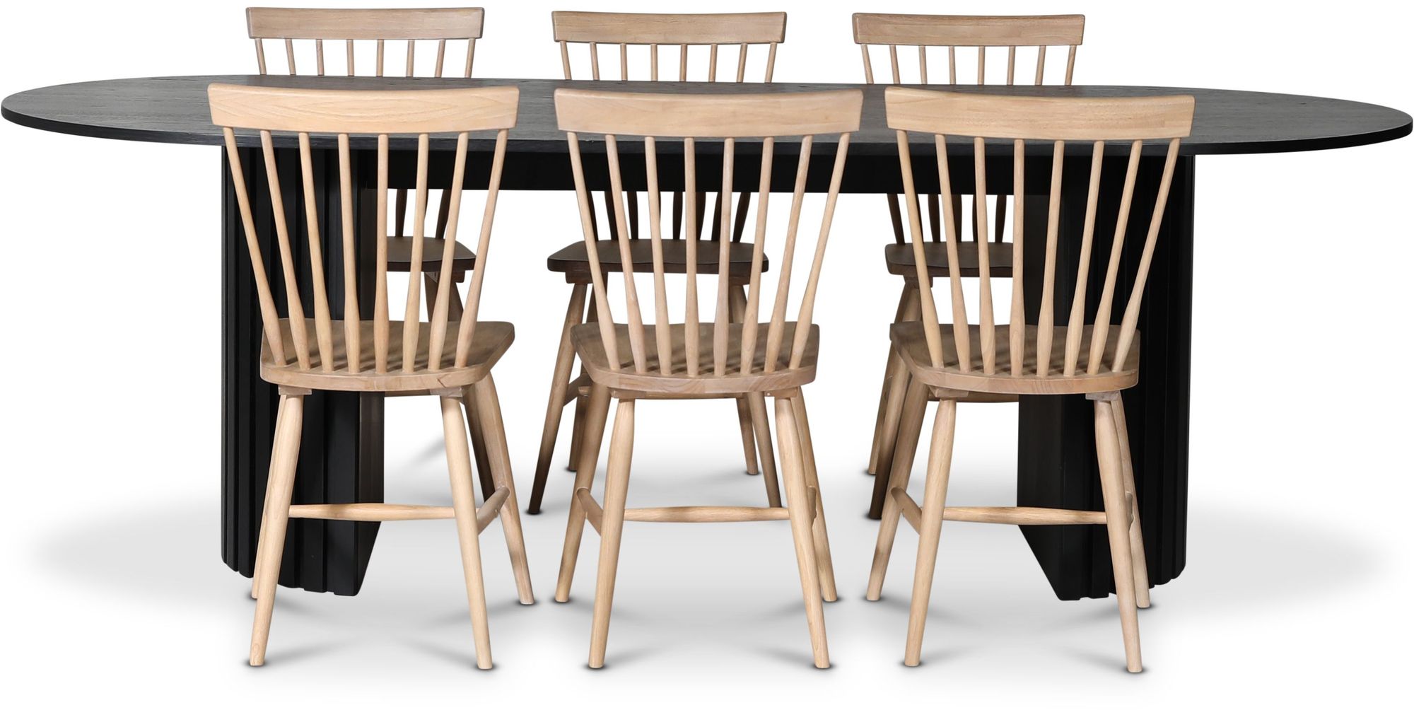 PiPi spisegruppe 230 cm inkl. 6 stk. Tärnö whitewash pinnestoler - Svartbeiset tre PiPi spisegruppe 230 cm inkl. 6 stk. Tärnö whitewash pinnestoler - Svartbeiset tre