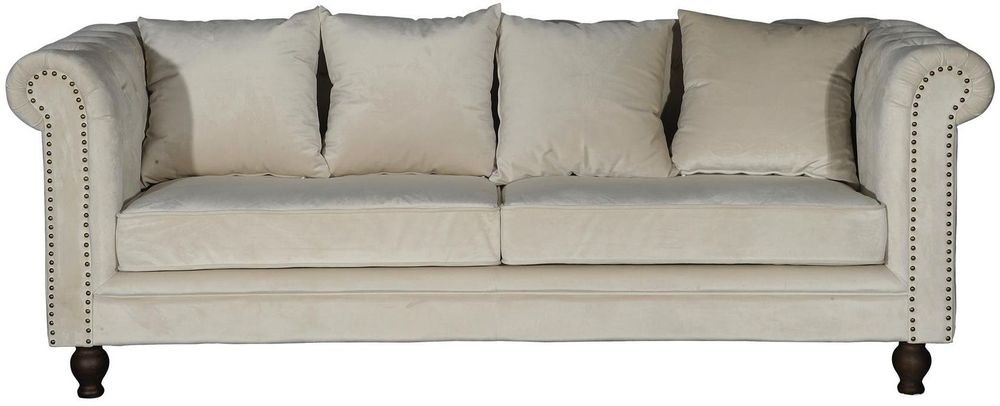 Chesterfield 3-seters sofa Churchill - Beige Fløyel Chesterfield 3-seters sofa Churchill - Beige Fløyel