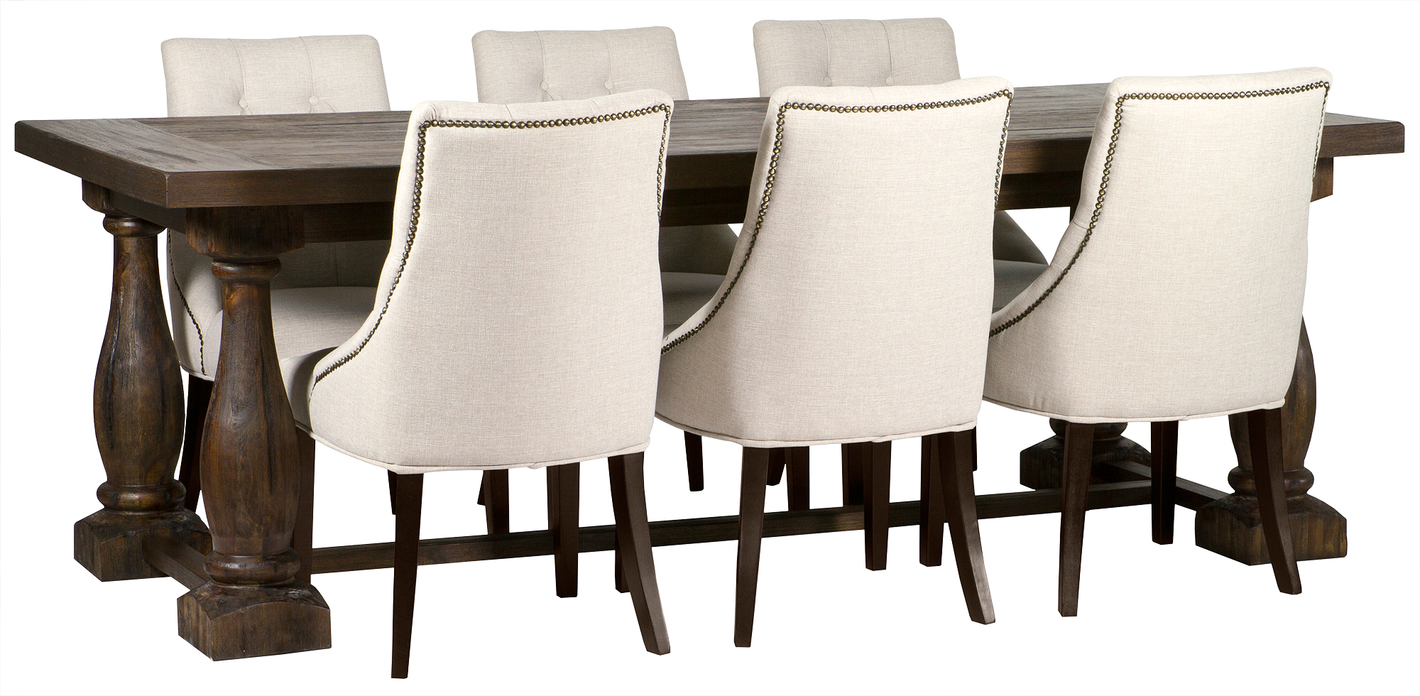 Spisegruppe: Lamier spisebord - brunt + 6 stk Tuva europa ver II stoler + 4.00 x Møbelføtter Spisegruppe: Lamier spisebord - brunt + 6 stk Tuva europa ver II stoler + 4.00 x Møbelføtter