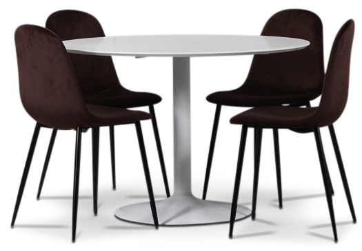 Seat spisegruppe, rundt spisebord med 4 stk Carisma fl�yelsstoler - Hvit/Bordeaux