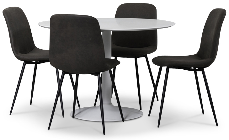 Seat spisegruppe, rundt spisebord med 4 stk Smokey spisestoler - Hvit/Vintage