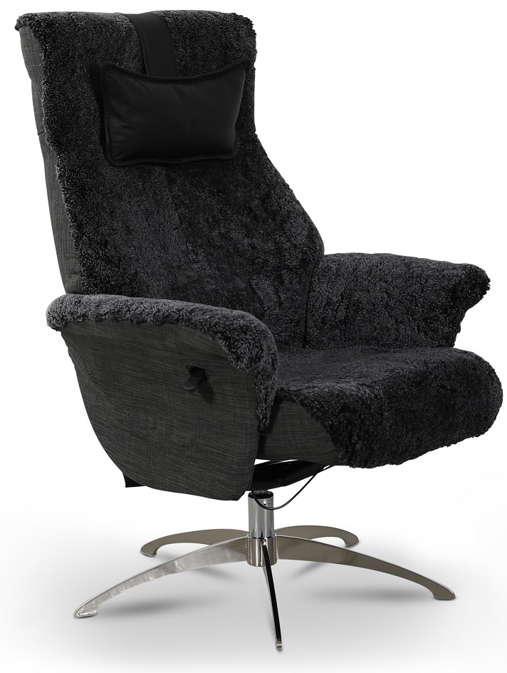 Ullrik lenestol i f�reskinn - M�rkegr�tt f�reskinn + M�belrengj�ring