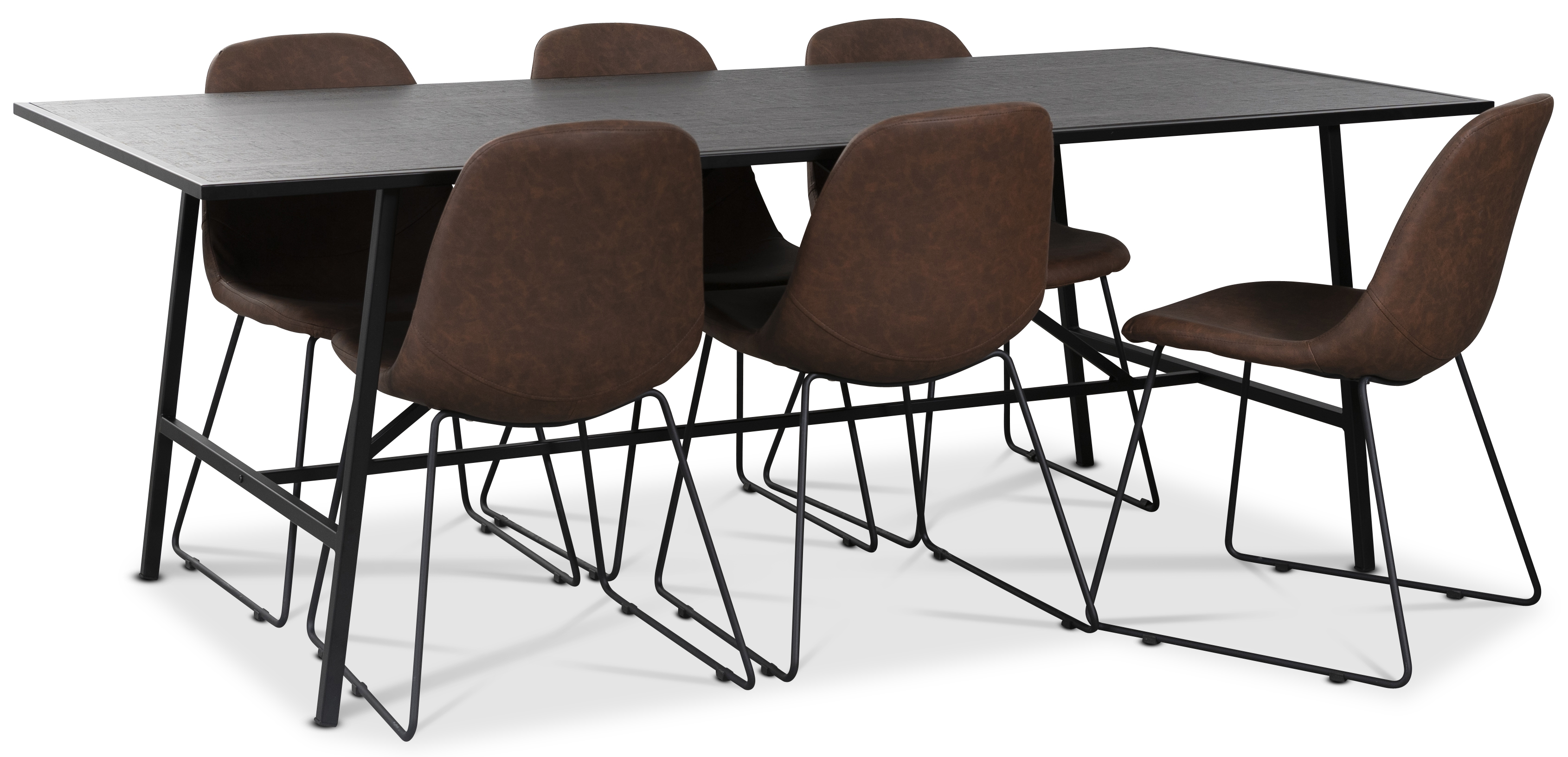 Toscana spisegruppe 206 cm bord + 6 stk Atlantic Sled stoler brun PU