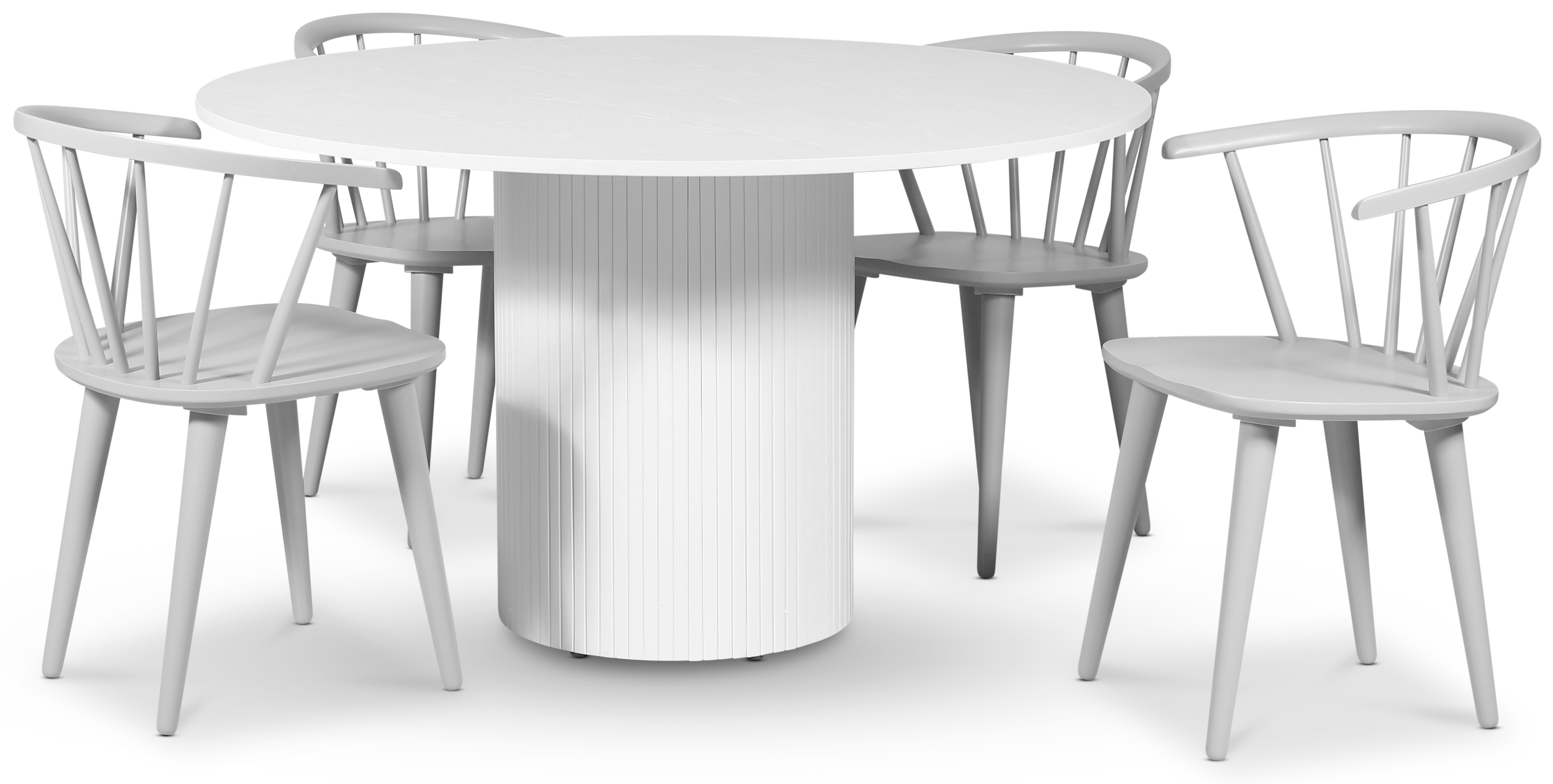 Pose spisegruppe: Bord �130 cm inkludert 4 stk gr� Dalsland karmstoler - Hvitbeiset eik
