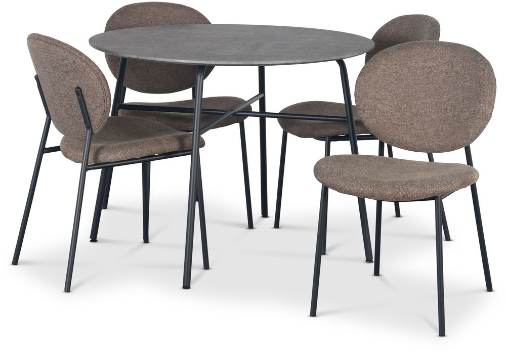 Tofta spisegruppe �100 cm bord i betongimitasjon + 4 stk Tofta brune stoler