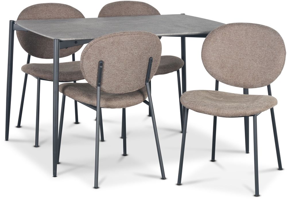 Lokrume spisegruppe med bord p� 120 cm i betongimitasjon + 4 stk Tofta brune stoler