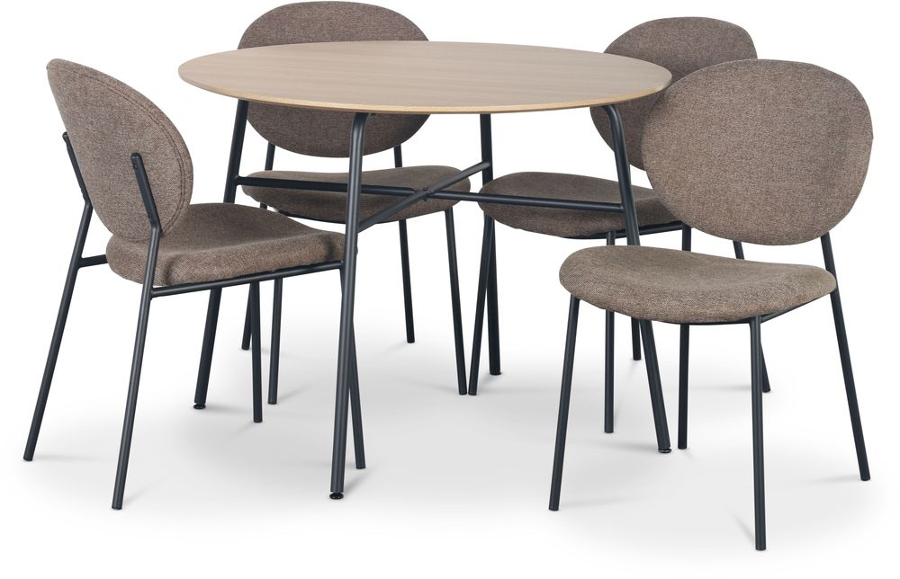 Tofta spisegruppe �100 cm bord i lyst tre + 4 stk. Tofta brune stoler