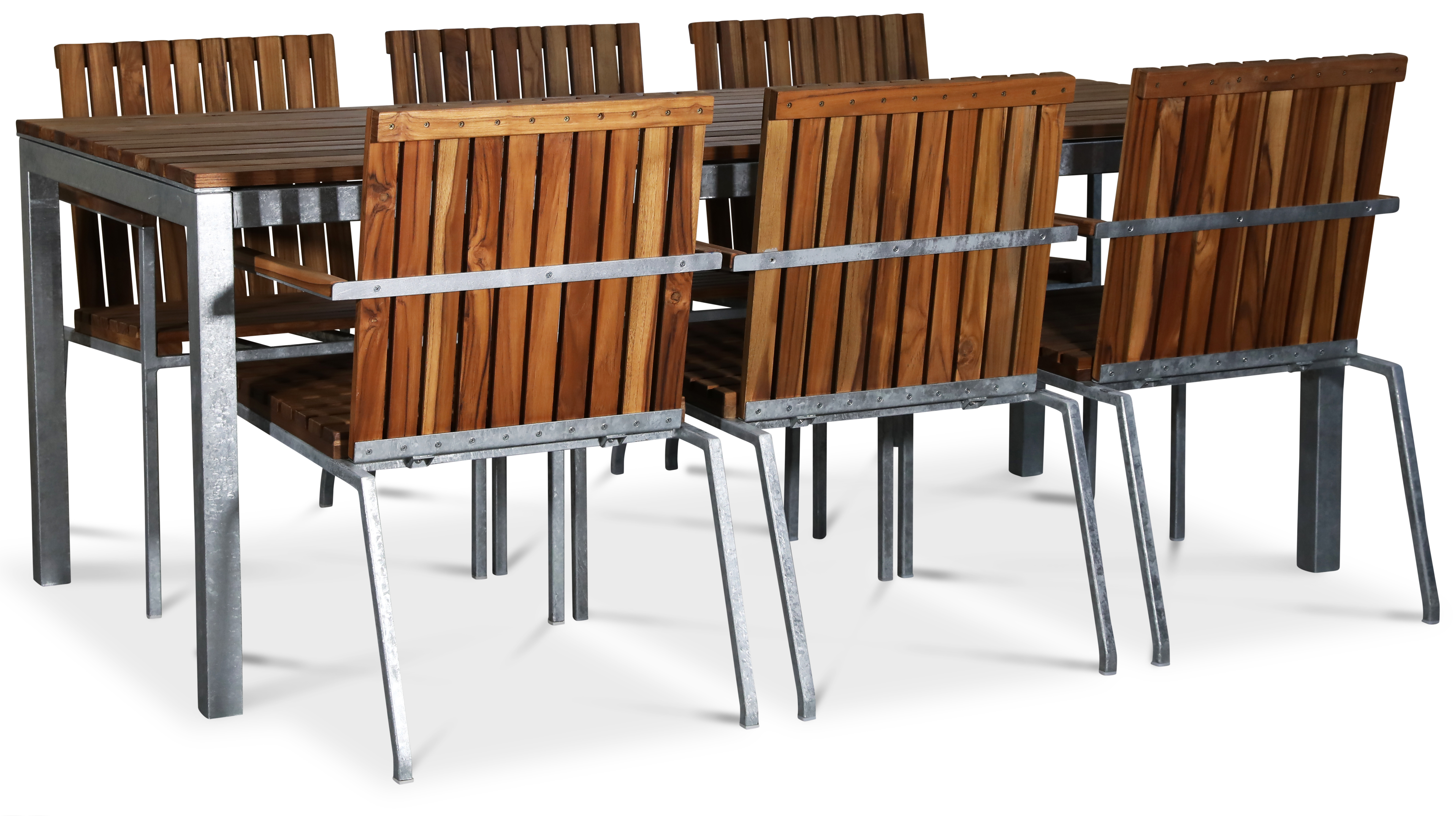 Alva spisegruppe 190x90 cm inkl. 4 stk. stoler � Teak/galvanisert metall