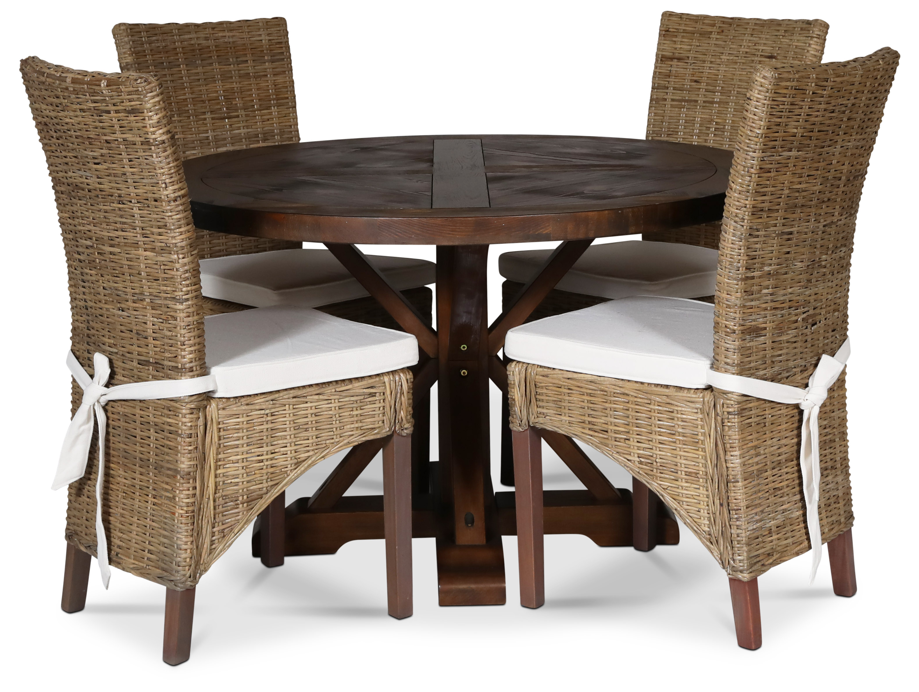 Tuva spisegruppe; rundt spisebord, Drivved + 6 Croco spisestoler med pute Tuva spisegruppe; rundt spisebord, Drivved + 6 Croco spisestoler med pute