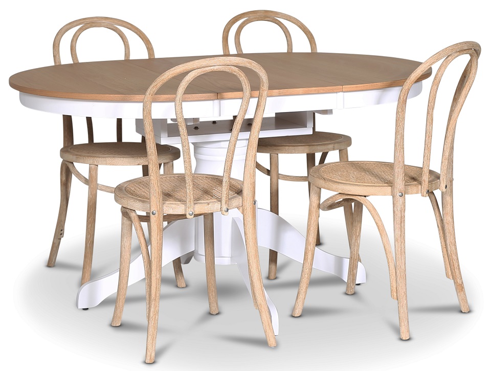 Fitchburg spisegruppe; Ovalt spisebord 106-141 cm - Hvit / Oljet eik med 4 stk Danderyd No.18 spisestoler whitewash Fitchburg spisegruppe; Ovalt spisebord 106-141 cm - Hvit / Oljet eik med 4 stk Danderyd No.18 spisestoler whitewash