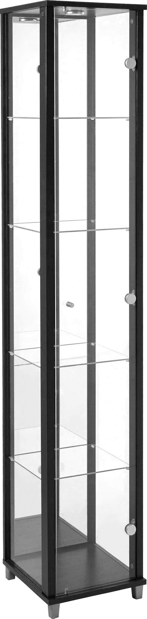 Optima vitrine & glasskap - svart (med speilbakstykke) + M�belf�tter