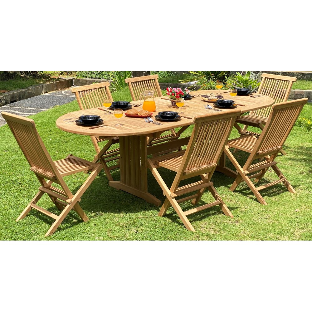 Uteservering: Saltö ovalt spisebord 180-240 cm med 6 Saltö stoler - Teak Uteservering: Saltö ovalt spisebord 180-240 cm med 6 Saltö stoler - Teak