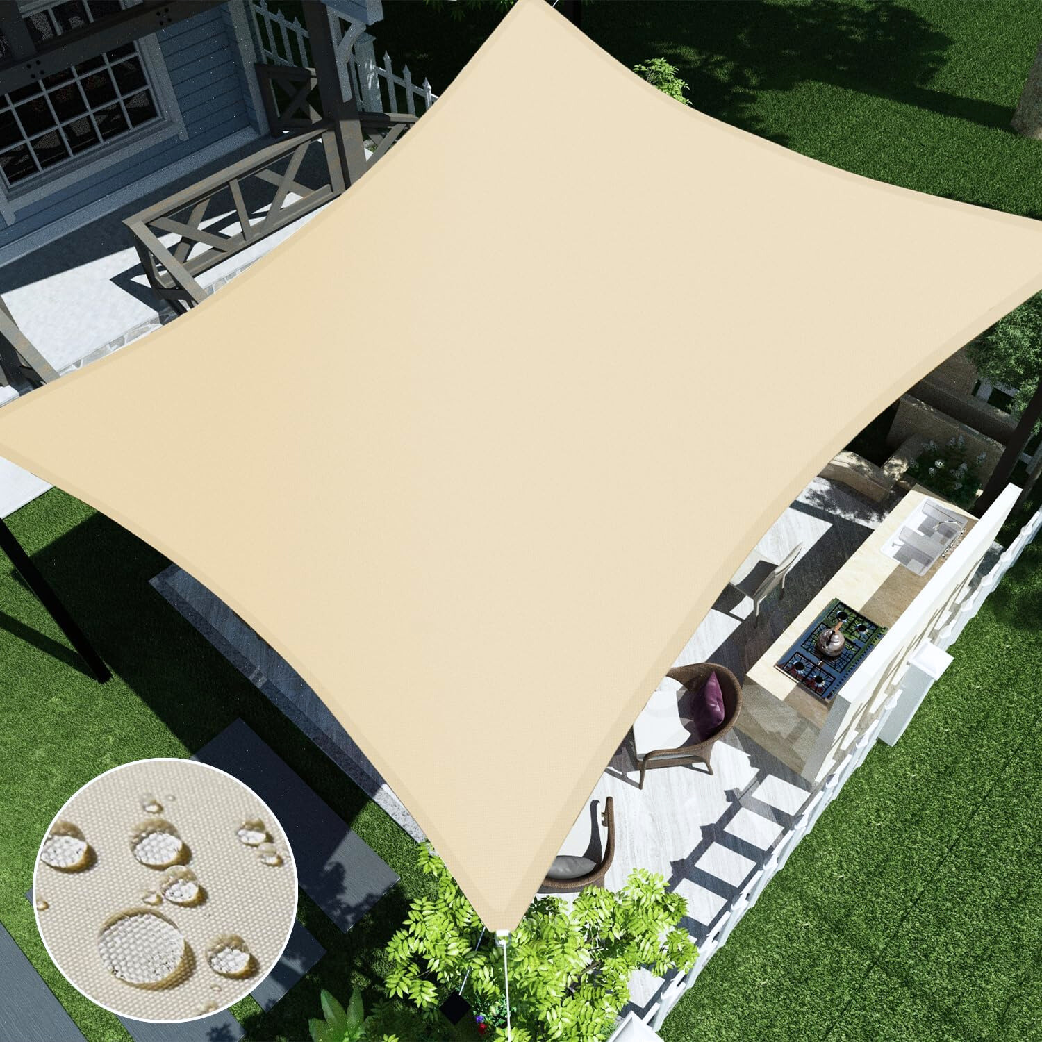 Solseil 3x3 meter - Beige + Tekstilbeskyttelse for utem?bler