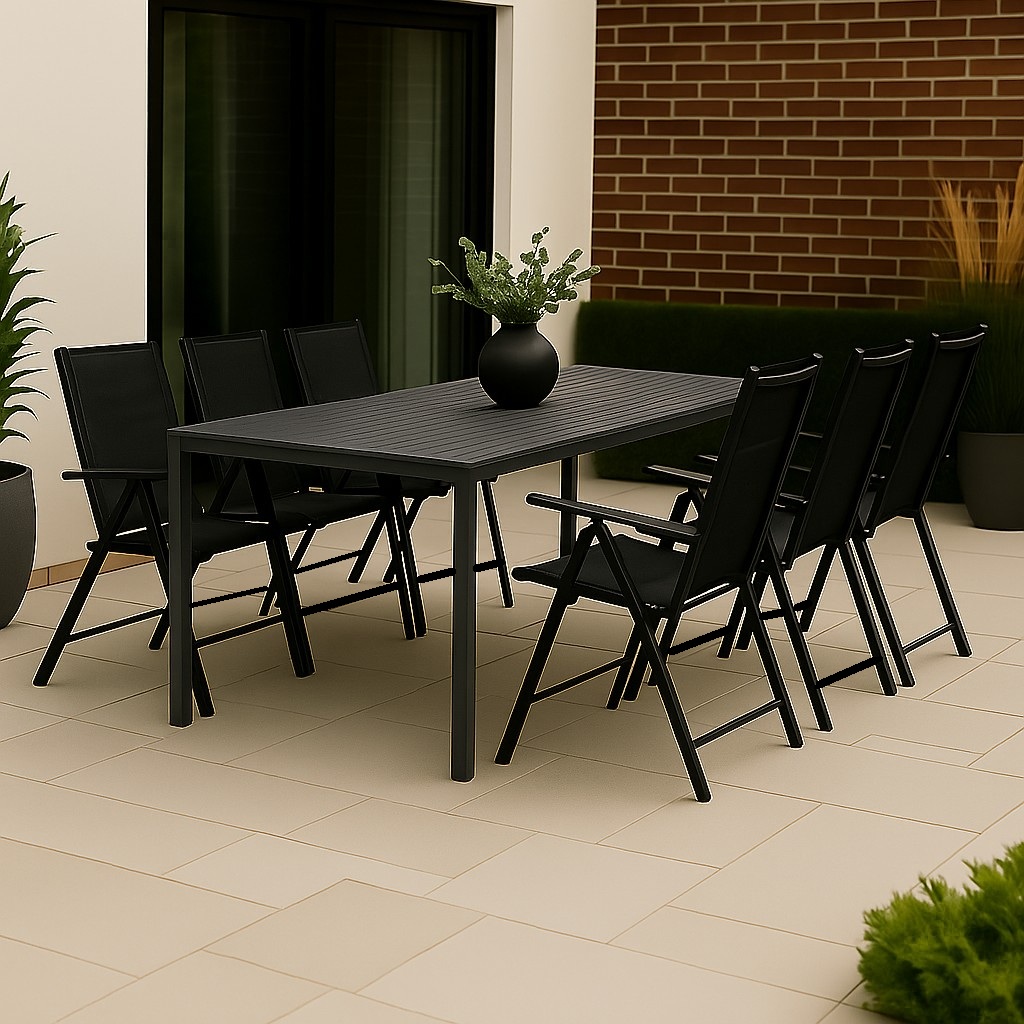 Spisegruppe: 6 stoler og spisebord 205 x 90 cm svart/grått - Las Vegas/Asta Spisegruppe: 6 stoler og spisebord 205 x 90 cm svart/grått - Las Vegas/Asta