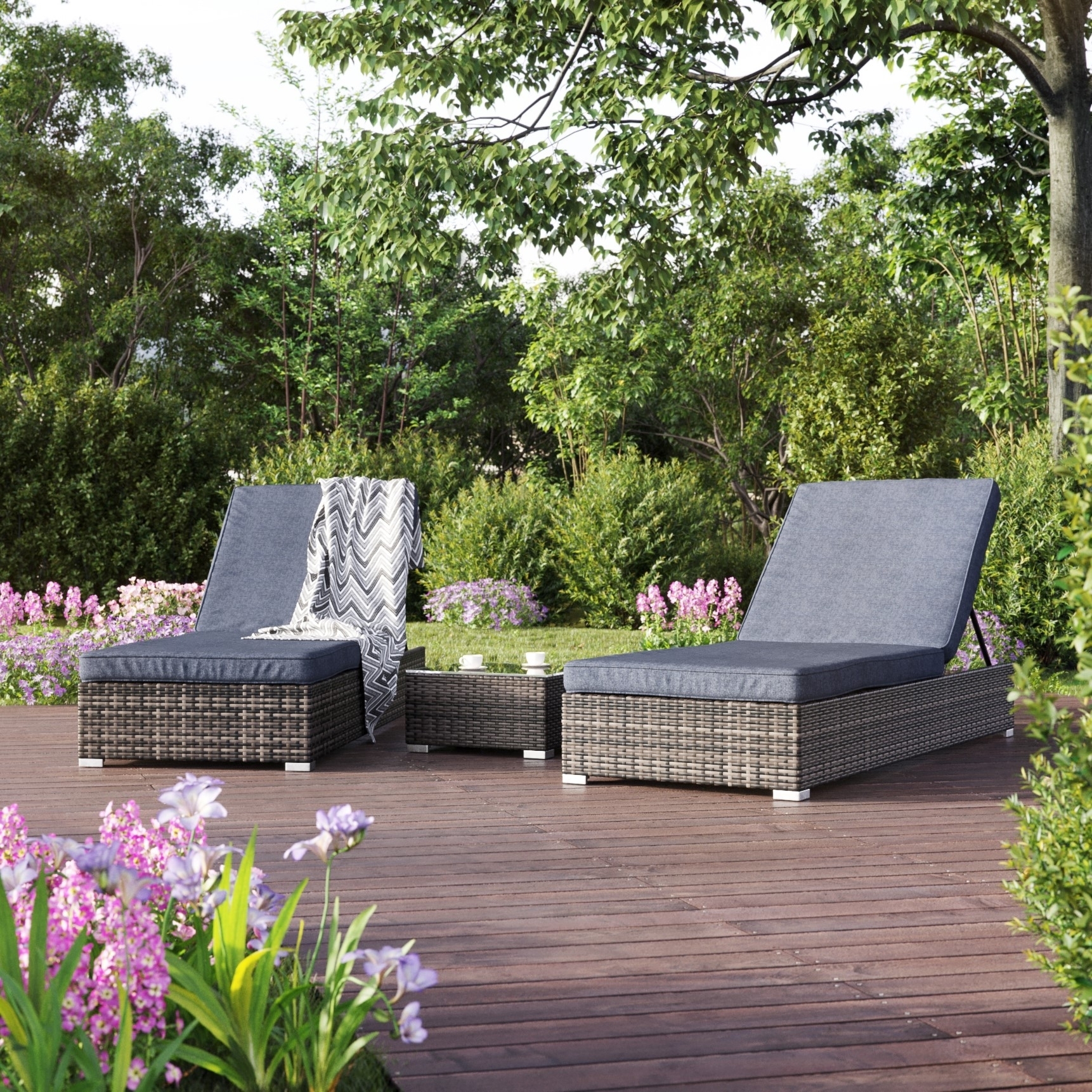 Dante 2 stk solsenger inkl bord - Kunstrotting (grå) Dante 2 stk solsenger inkl bord - Kunstrotting (grå)