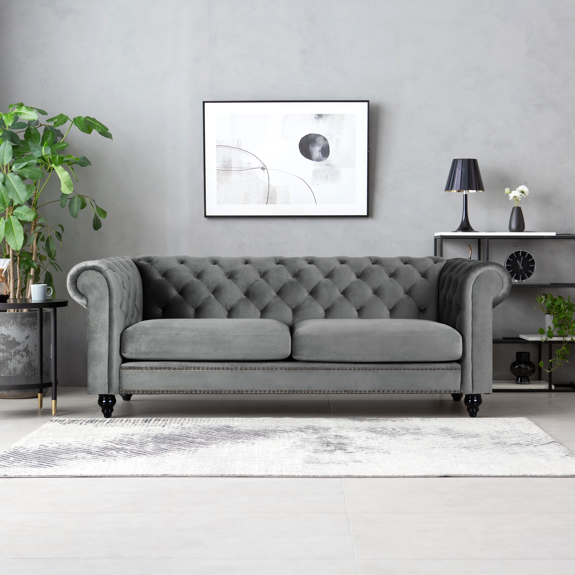 Chesterfield Royal 3-seters sofa - Gr� fl�yel