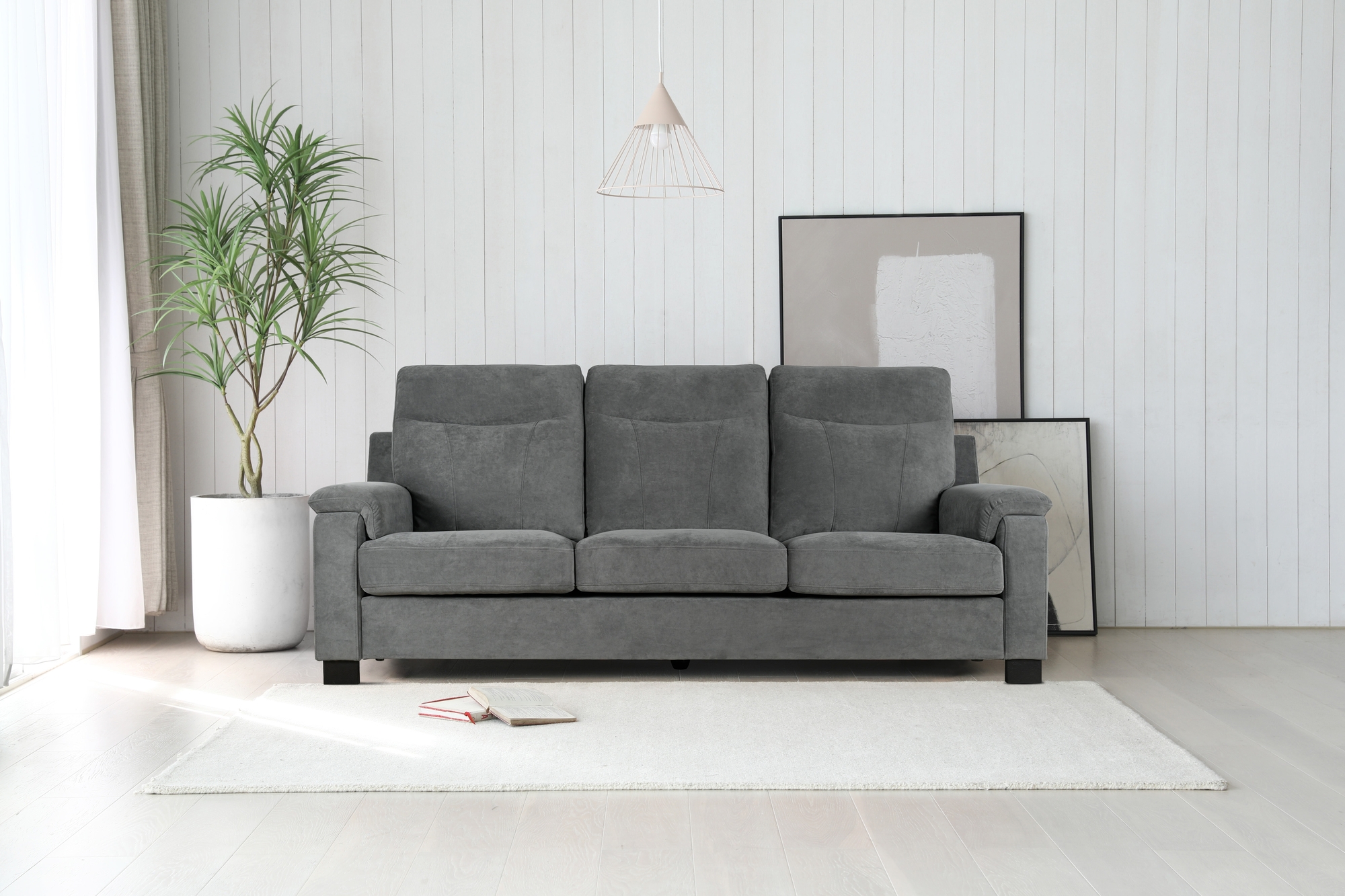Atlas 3-seter sofa med høy rygg - Grå chenille + Møbelrengjøring Atlas 3-seter sofa med høy rygg - Grå chenille + Møbelrengjøring