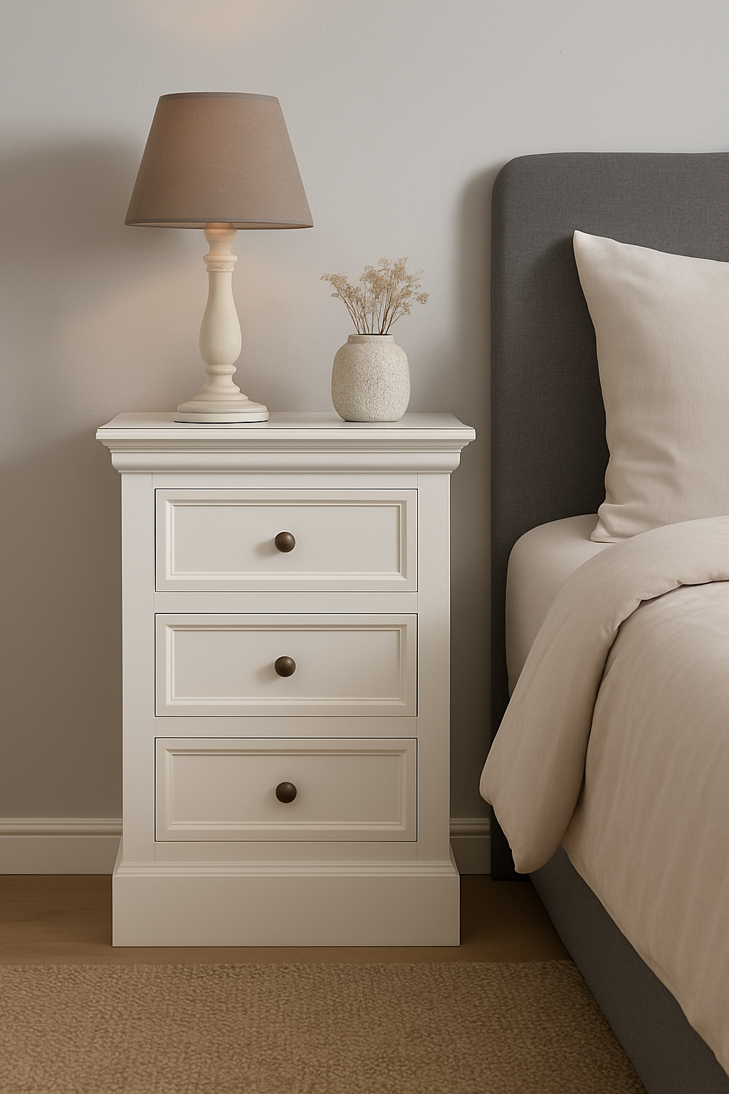 Lela nattbord 3 skuffer - Antikkhvit + M?belben