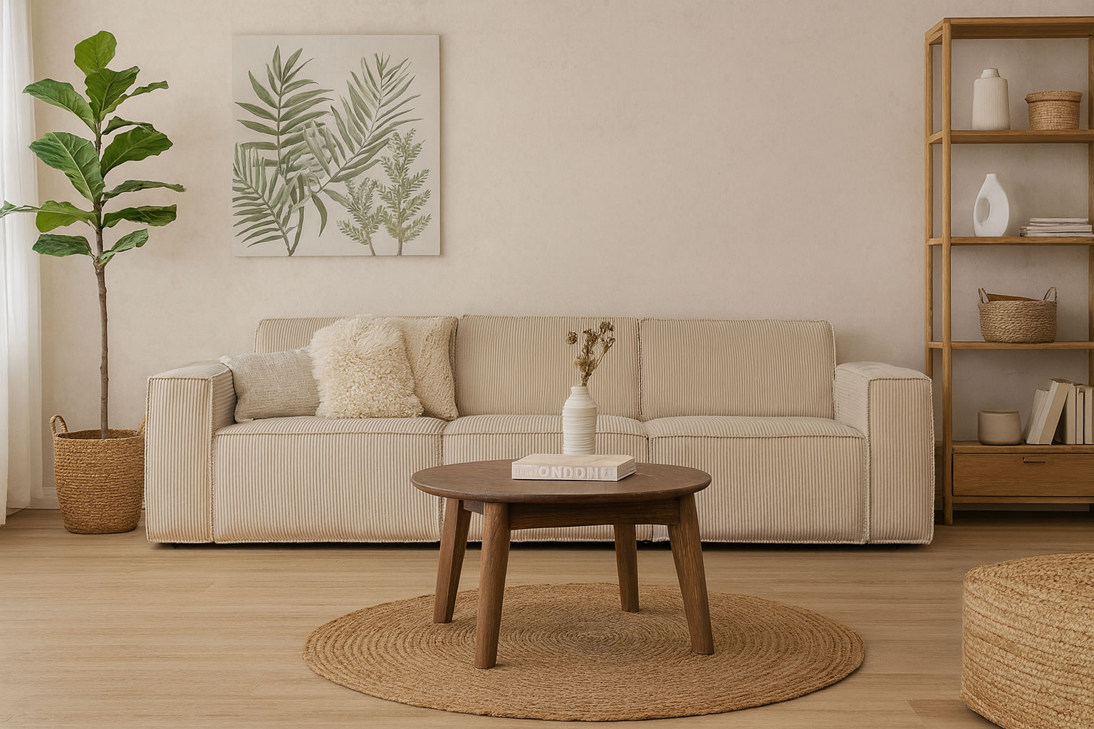 Modulsofa 310 cm i beige kordfløyel Modulsofa 310 cm i beige kordfløyel