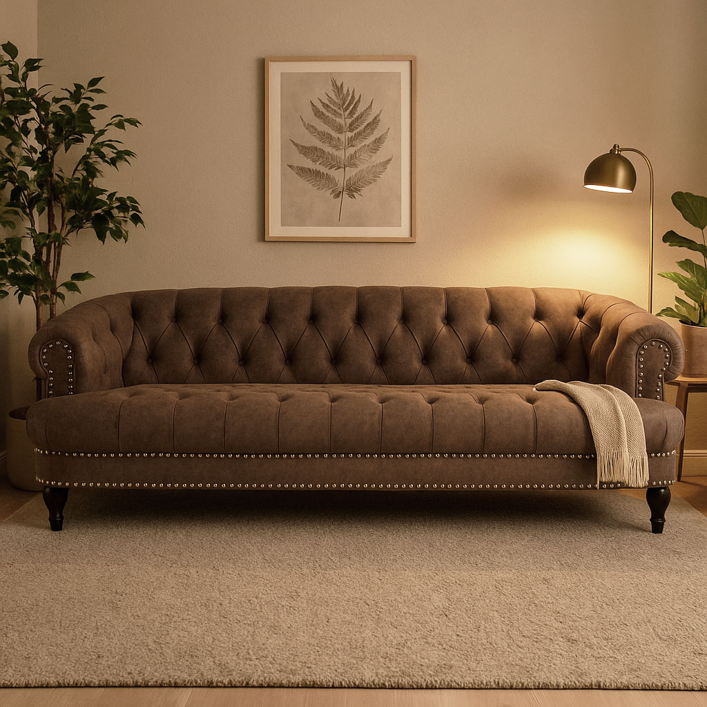 Sofa Chesterfield 3-seters sofa i brunt + M�belf�tter