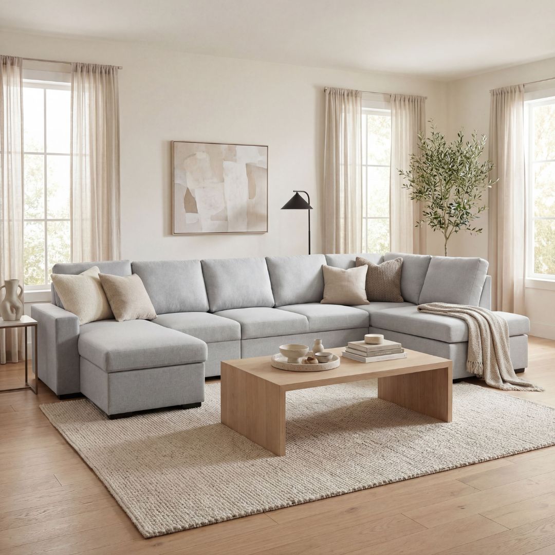 U-formet sofa med oppbevaring 367 cm grå U-formet sofa med oppbevaring 367 cm grå