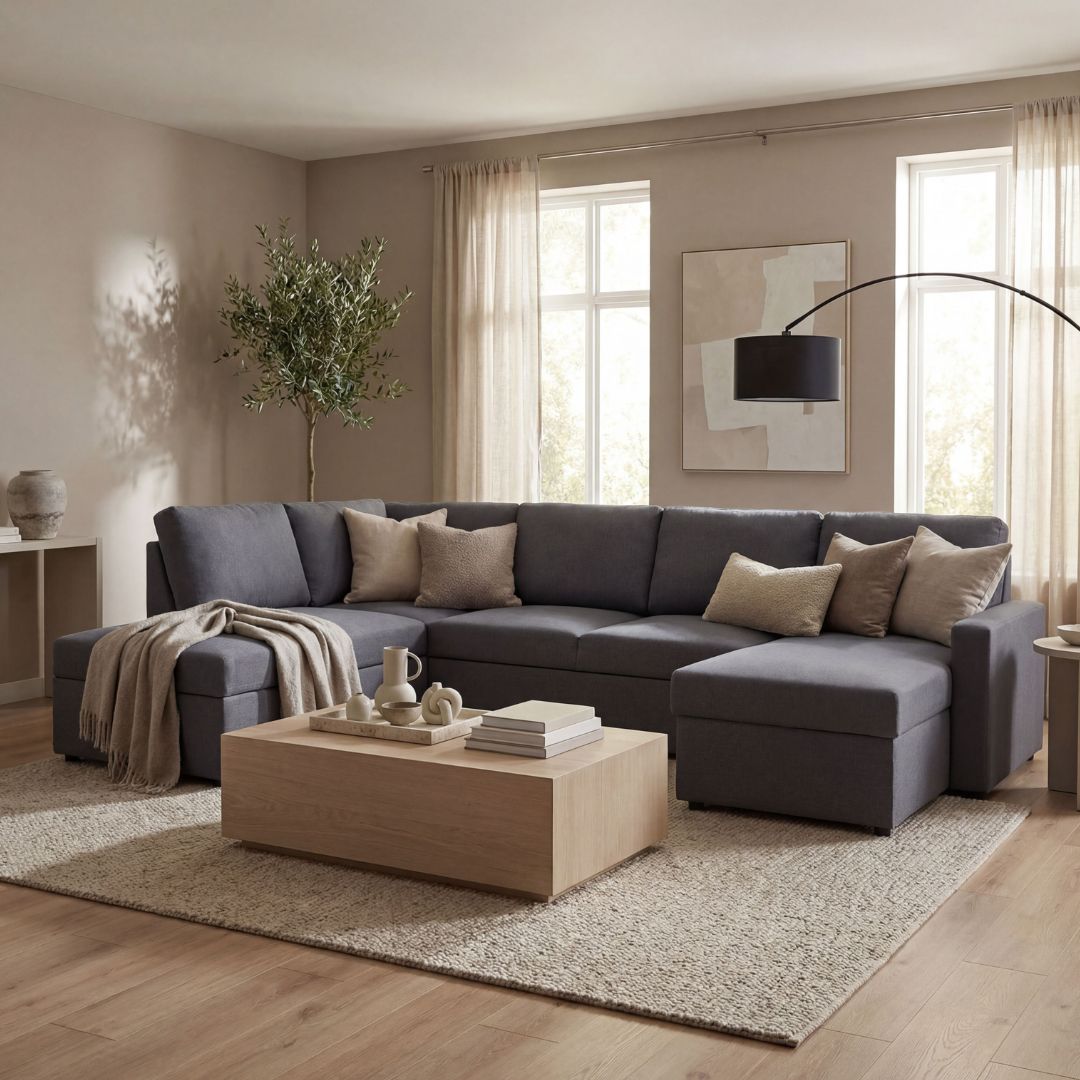 Dream sovesofa med oppbevaring (U-sofa) venstre - M�rkegr� (stoff)