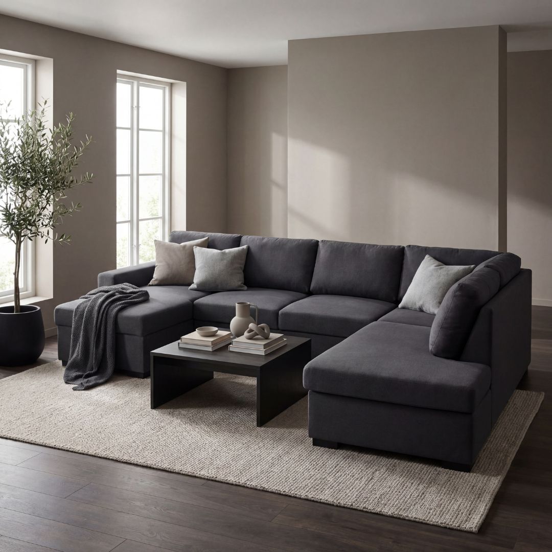 Sofa U-formet sofa 309 cm mørkegrå stoff - Solna Sofa U-formet sofa 309 cm mørkegrå stoff - Solna