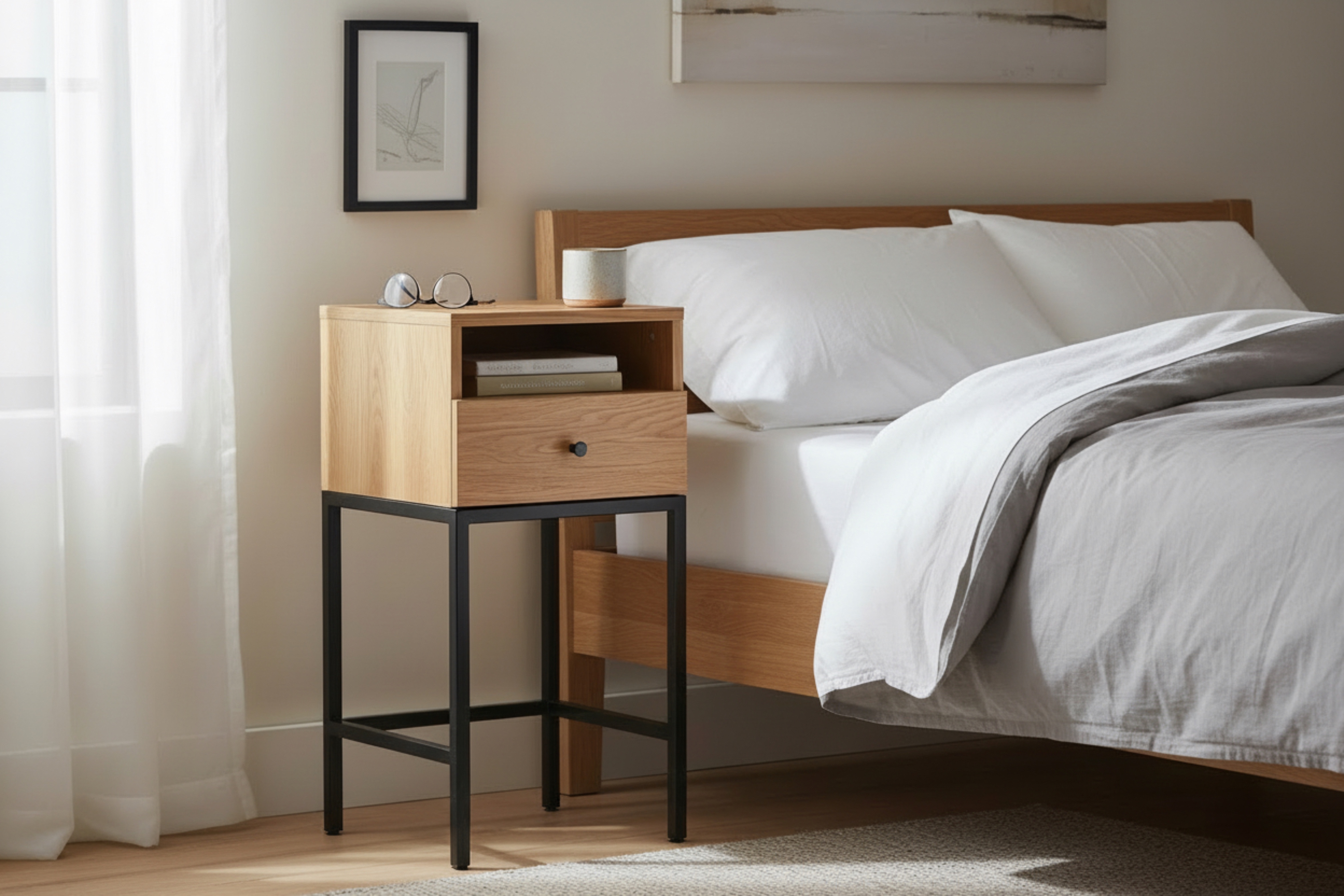 Nattbord Brooklyn i klarlakkert eikefiner - 35x28x70 cm Nattbord Brooklyn i klarlakkert eikefiner - 35x28x70 cm