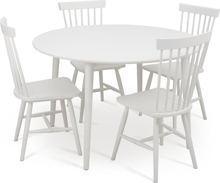 Spisegruppe rundt spisebord �120 cm og 4 hvite kurvstoler - Rosvik + 3.00 x M�belf�tter