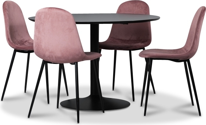 Seat spisegruppe, spisebord med 4 stk Carisma fløyelsstoler - Svart/Korall Seat spisegruppe, spisebord med 4 stk Carisma fløyelsstoler - Svart/Korall