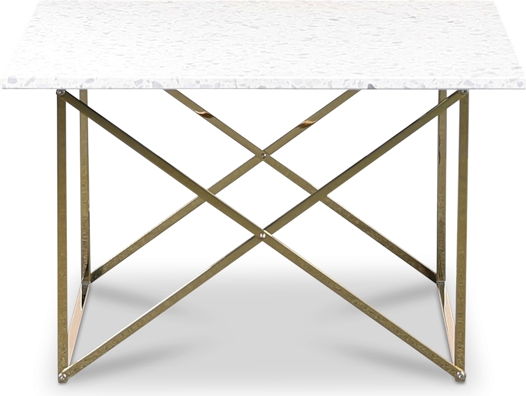 Terrazzo sofabord 75x75cm - Bianco Terrazzo & underdel cross messing