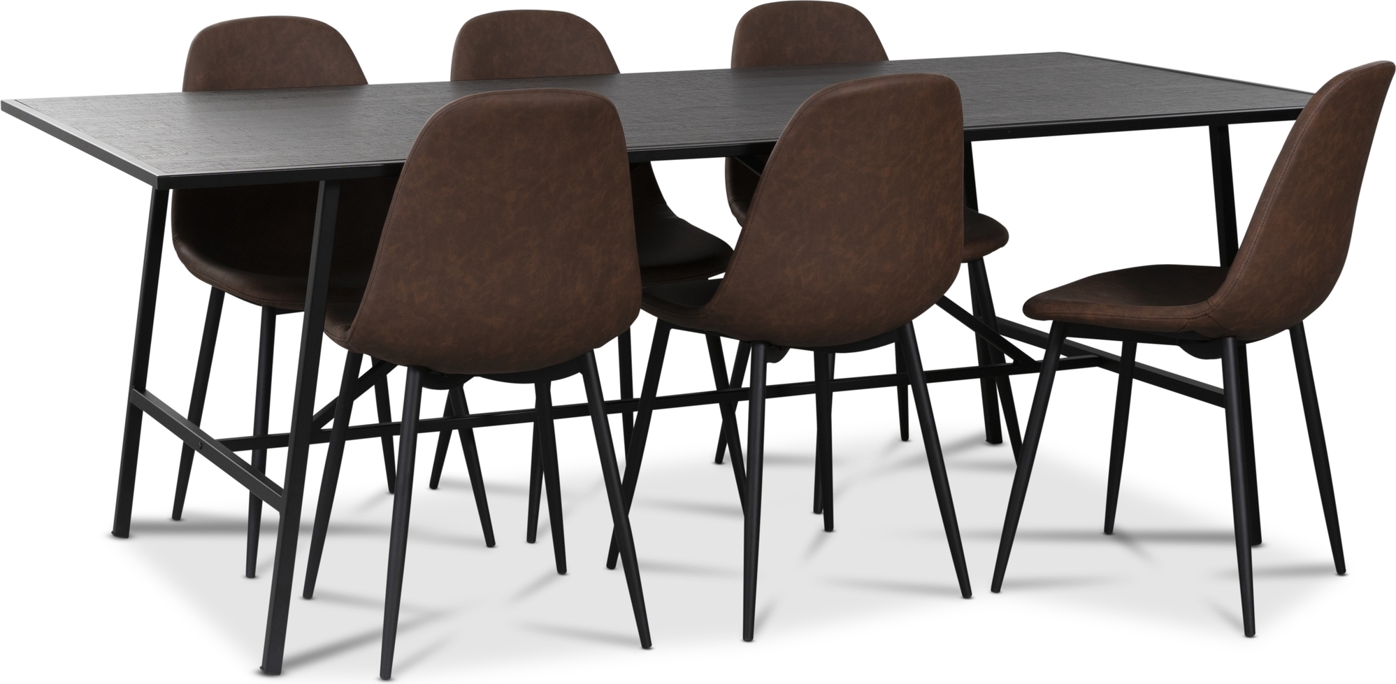 Toscana spisegruppe: 206 cm bord + 6 st Atlantic Empire stoler brun PU