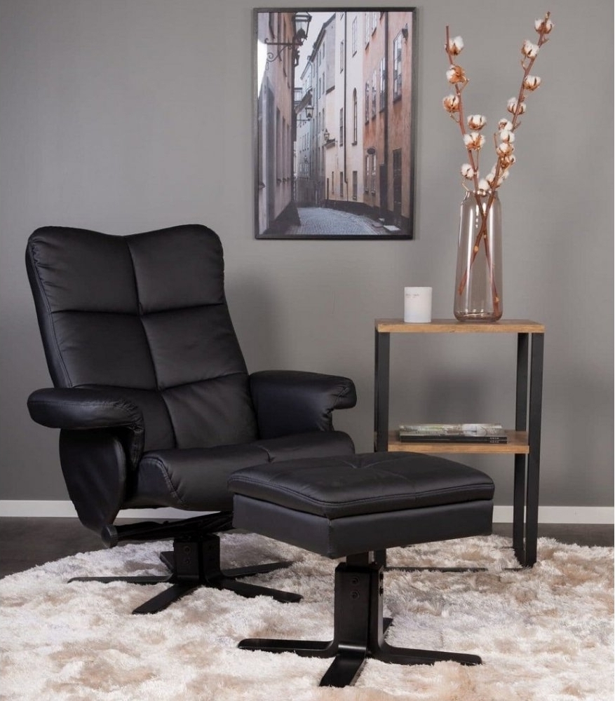 Duvn�s reclinerlenestol med fotskammel - Svart PU + Tekstilpleie for m?bler