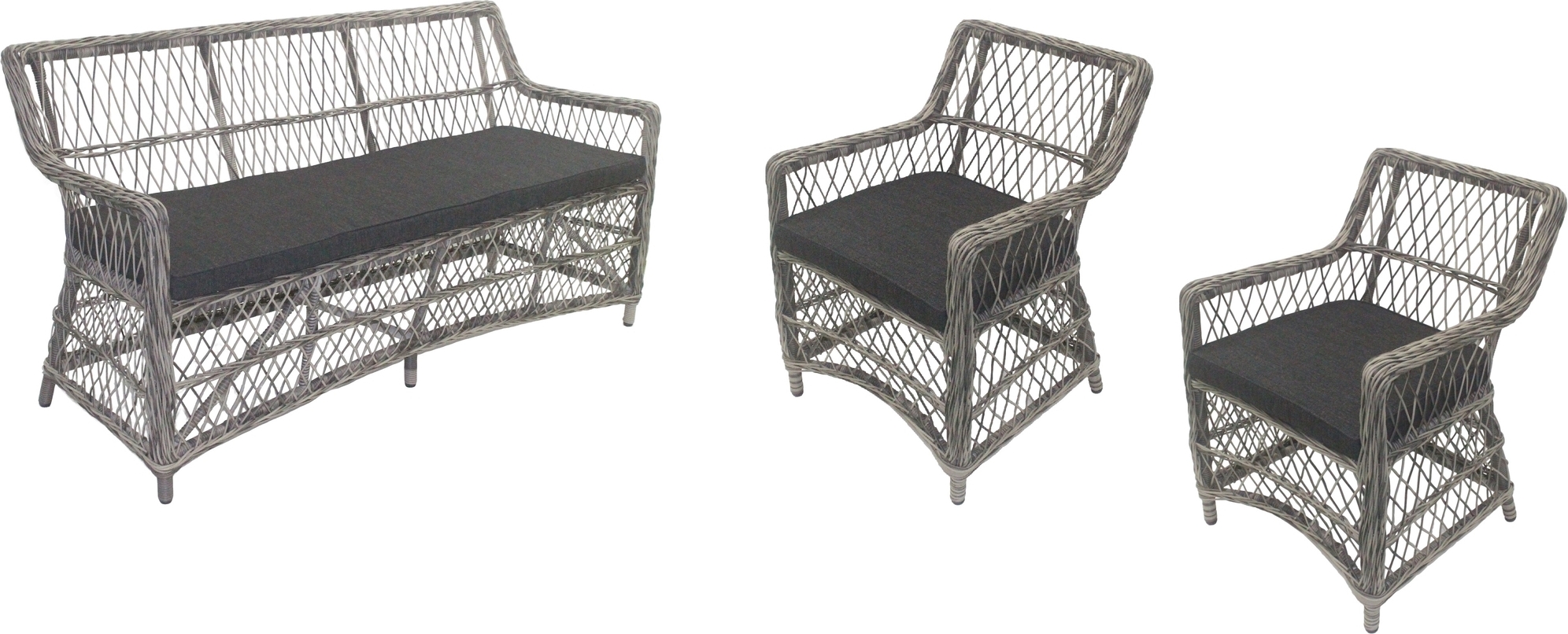 Provence utegruppe i kunstrotting sofa med 2 stk. lenestoler - Sement + Tekstilbeskyttelse for utem?bler