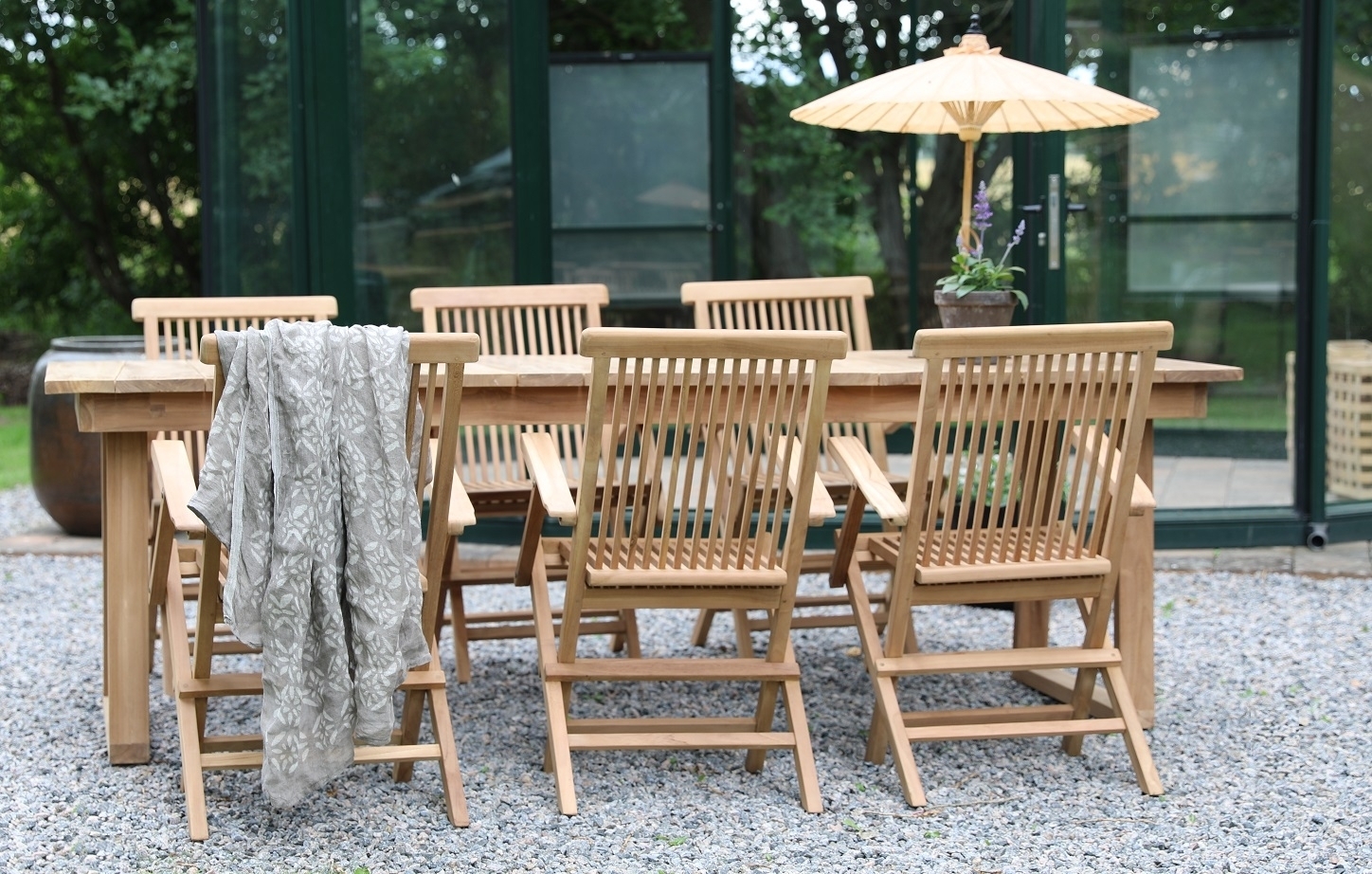 Salt� spisegruppe for uteplassen spisebord 240x100 cm med 6 stk. karmstoler - Teak