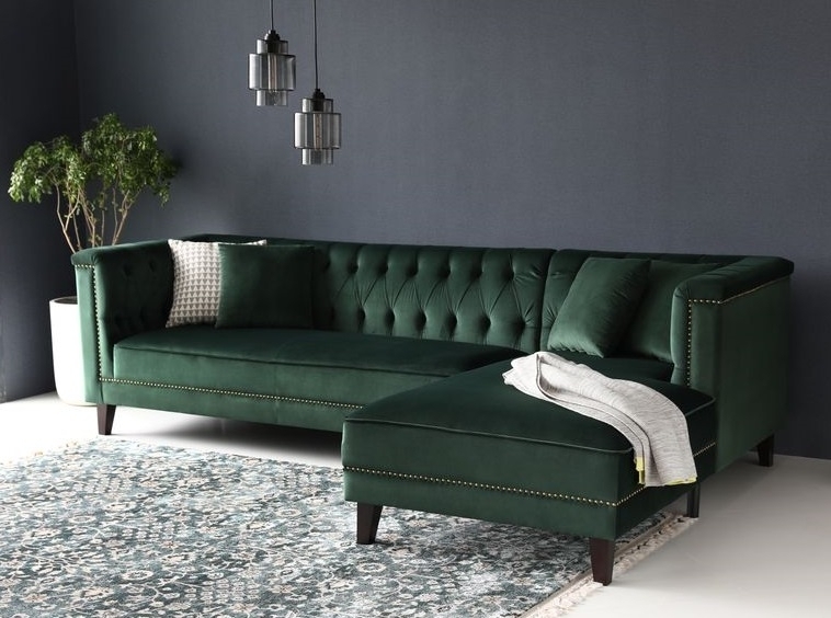 Dotto divansofa med nagler - Gr�nn fl�yel + Tekstilpleie for m?bler