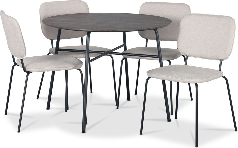 Tofta spisegruppe �100 cm bord i m�rkt tre + 4 Lokrume beige stoler