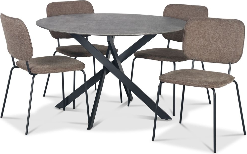 Hogr�n spisegruppe �120 cm bord i betongimitasjon + 4 stk Lokrume brune stoler